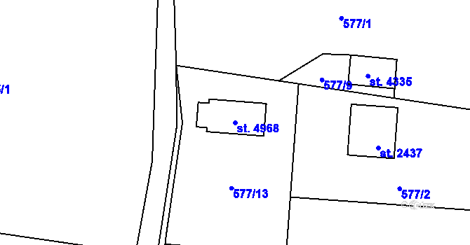 Parcela st. 4968 v KÚ Rožnov pod Radhoštěm, Katastrální mapa