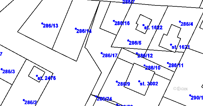 Parcela st. 286/17 v KÚ Rožnov pod Radhoštěm, Katastrální mapa
