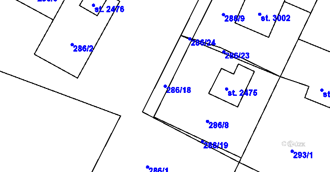 Parcela st. 286/18 v KÚ Rožnov pod Radhoštěm, Katastrální mapa