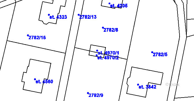 Parcela st. 4970/1 v KÚ Rožnov pod Radhoštěm, Katastrální mapa