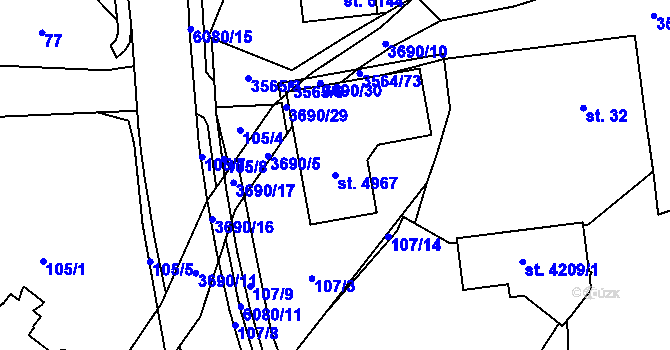 Parcela st. 4967 v KÚ Rožnov pod Radhoštěm, Katastrální mapa