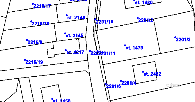 Parcela st. 2201/11 v KÚ Rožnov pod Radhoštěm, Katastrální mapa