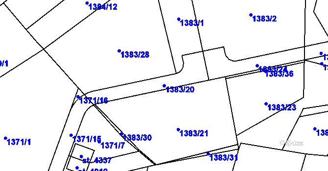 Parcela st. 1383/20 v KÚ Rožnov pod Radhoštěm, Katastrální mapa