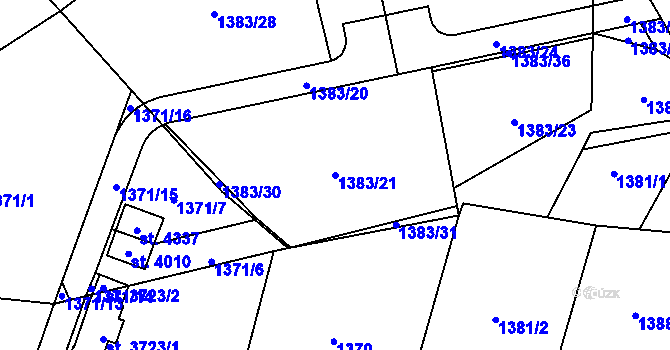 Parcela st. 1383/21 v KÚ Rožnov pod Radhoštěm, Katastrální mapa