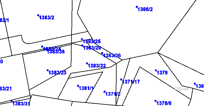 Parcela st. 1383/26 v KÚ Rožnov pod Radhoštěm, Katastrální mapa