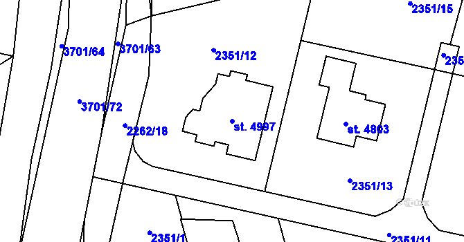 Parcela st. 4997 v KÚ Rožnov pod Radhoštěm, Katastrální mapa