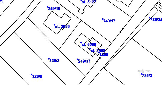 Parcela st. 5009 v KÚ Rožnov pod Radhoštěm, Katastrální mapa