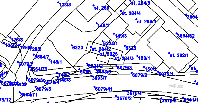 Parcela st. 5025 v KÚ Rožnov pod Radhoštěm, Katastrální mapa