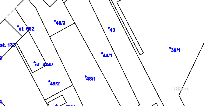 Parcela st. 44/1 v KÚ Rožnov pod Radhoštěm, Katastrální mapa