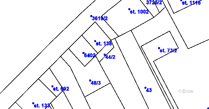 Parcela st. 44/2 v KÚ Rožnov pod Radhoštěm, Katastrální mapa