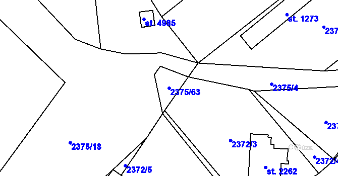 Parcela st. 2375/63 v KÚ Rožnov pod Radhoštěm, Katastrální mapa