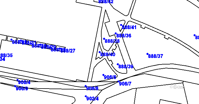 Parcela st. 888/40 v KÚ Rožnov pod Radhoštěm, Katastrální mapa