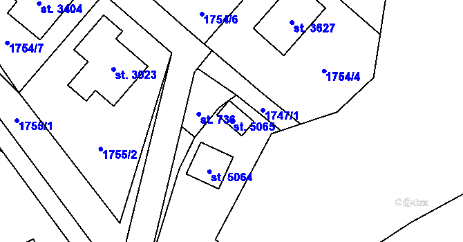 Parcela st. 5065 v KÚ Rožnov pod Radhoštěm, Katastrální mapa