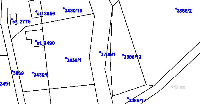Parcela st. 3706/1 v KÚ Rožnov pod Radhoštěm, Katastrální mapa