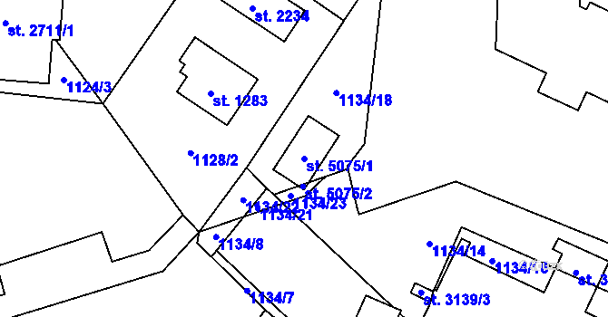 Parcela st. 5075/1 v KÚ Rožnov pod Radhoštěm, Katastrální mapa