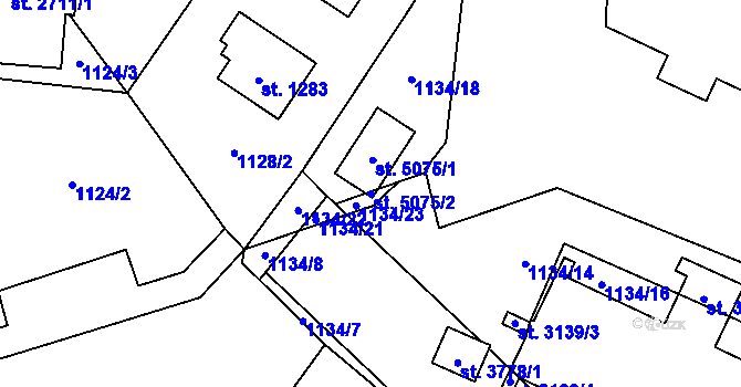 Parcela st. 5075/2 v KÚ Rožnov pod Radhoštěm, Katastrální mapa