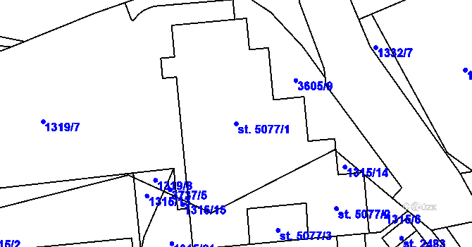 Parcela st. 5077/1 v KÚ Rožnov pod Radhoštěm, Katastrální mapa