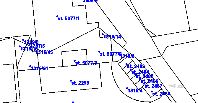 Parcela st. 5077/2 v KÚ Rožnov pod Radhoštěm, Katastrální mapa