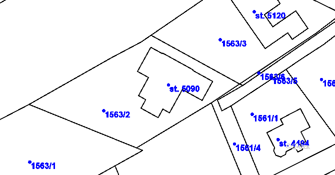 Parcela st. 5090 v KÚ Rožnov pod Radhoštěm, Katastrální mapa