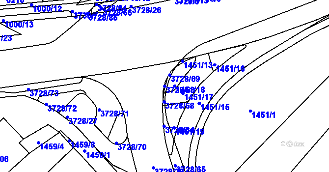 Parcela st. 3728/63 v KÚ Rožnov pod Radhoštěm, Katastrální mapa
