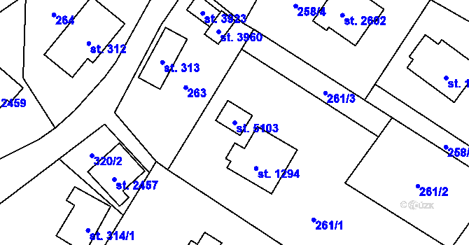 Parcela st. 5103 v KÚ Rožnov pod Radhoštěm, Katastrální mapa