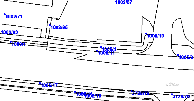Parcela st. 1005/11 v KÚ Rožnov pod Radhoštěm, Katastrální mapa