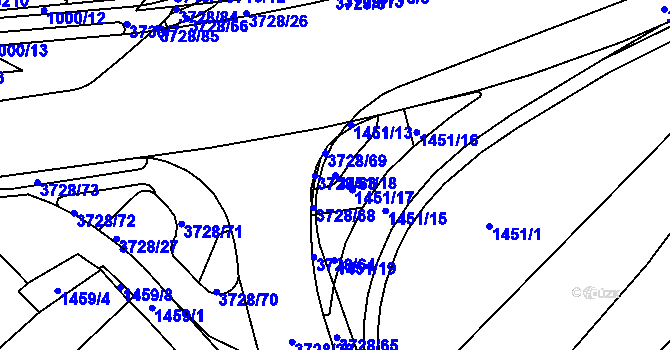 Parcela st. 1451/18 v KÚ Rožnov pod Radhoštěm, Katastrální mapa