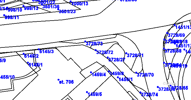 Parcela st. 3728/72 v KÚ Rožnov pod Radhoštěm, Katastrální mapa