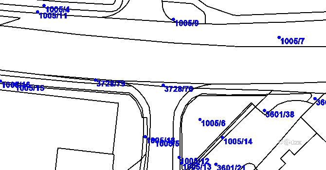 Parcela st. 3728/76 v KÚ Rožnov pod Radhoštěm, Katastrální mapa