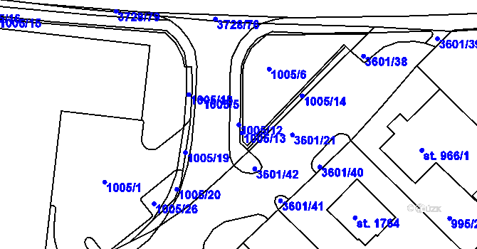 Parcela st. 1005/12 v KÚ Rožnov pod Radhoštěm, Katastrální mapa