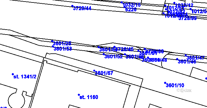 Parcela st. 3601/52 v KÚ Rožnov pod Radhoštěm, Katastrální mapa