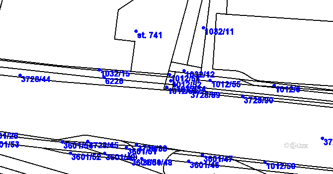Parcela st. 1012/53 v KÚ Rožnov pod Radhoštěm, Katastrální mapa