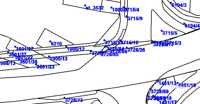 Parcela st. 3728/85 v KÚ Rožnov pod Radhoštěm, Katastrální mapa