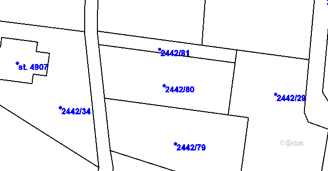 Parcela st. 2442/80 v KÚ Rožnov pod Radhoštěm, Katastrální mapa
