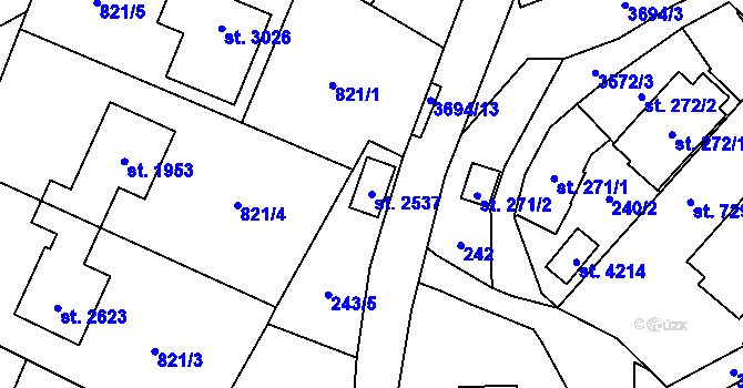 Parcela st. 2537 v KÚ Rožnov pod Radhoštěm, Katastrální mapa
