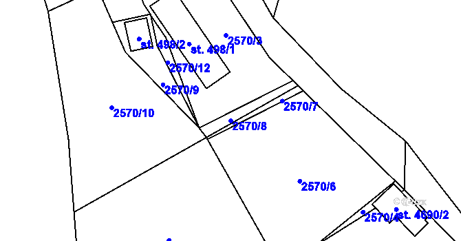 Parcela st. 2570/8 v KÚ Rožnov pod Radhoštěm, Katastrální mapa