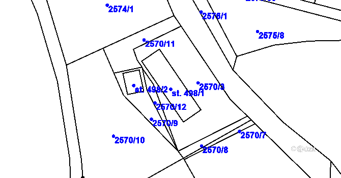 Parcela st. 498/1 v KÚ Rožnov pod Radhoštěm, Katastrální mapa