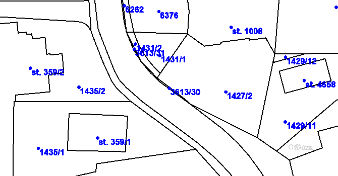Parcela st. 3613/30 v KÚ Rožnov pod Radhoštěm, Katastrální mapa