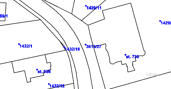 Parcela st. 3613/27 v KÚ Rožnov pod Radhoštěm, Katastrální mapa