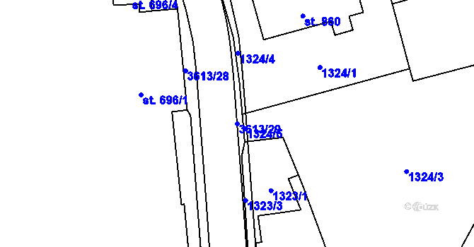 Parcela st. 3613/29 v KÚ Rožnov pod Radhoštěm, Katastrální mapa