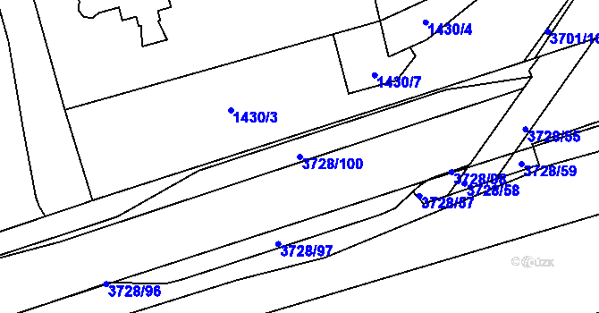Parcela st. 3728/100 v KÚ Rožnov pod Radhoštěm, Katastrální mapa