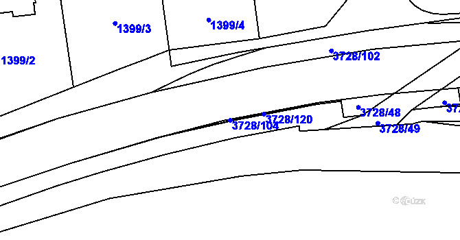 Parcela st. 3728/104 v KÚ Rožnov pod Radhoštěm, Katastrální mapa