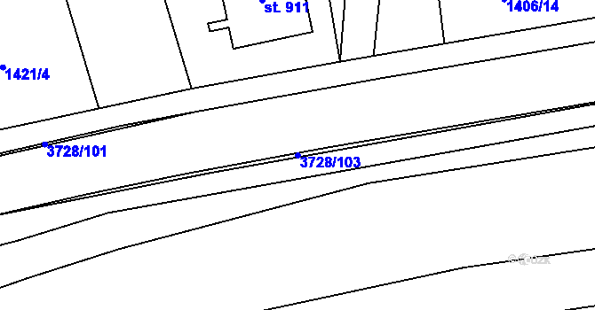 Parcela st. 3728/103 v KÚ Rožnov pod Radhoštěm, Katastrální mapa
