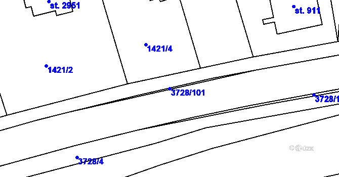Parcela st. 3728/101 v KÚ Rožnov pod Radhoštěm, Katastrální mapa