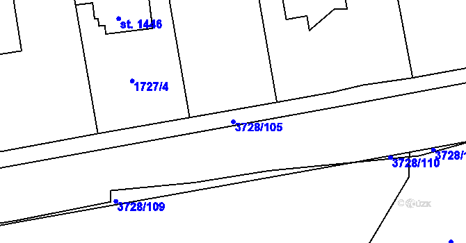 Parcela st. 3728/105 v KÚ Rožnov pod Radhoštěm, Katastrální mapa