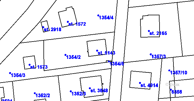 Parcela st. 5143 v KÚ Rožnov pod Radhoštěm, Katastrální mapa