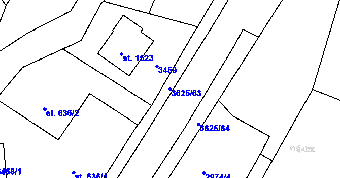 Parcela st. 3625/63 v KÚ Rožnov pod Radhoštěm, Katastrální mapa