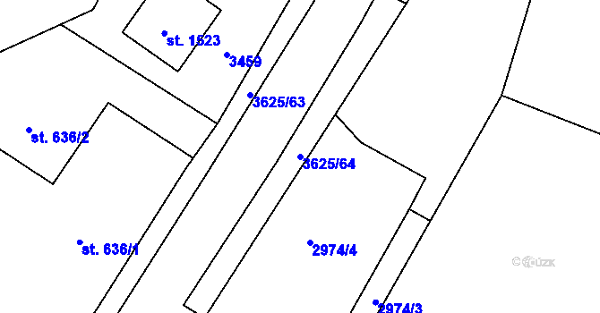 Parcela st. 3625/64 v KÚ Rožnov pod Radhoštěm, Katastrální mapa