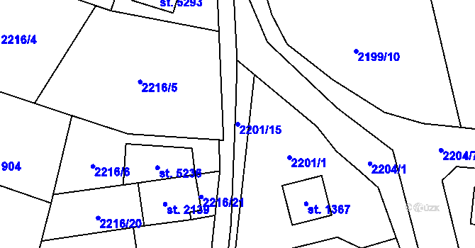 Parcela st. 2201/15 v KÚ Rožnov pod Radhoštěm, Katastrální mapa