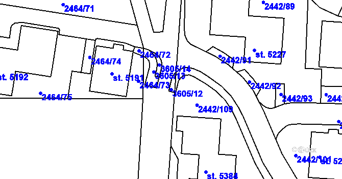Parcela st. 3605/12 v KÚ Rožnov pod Radhoštěm, Katastrální mapa